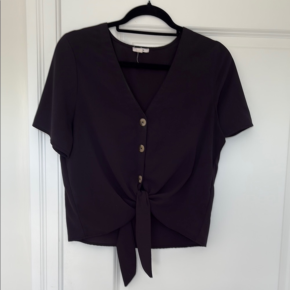 Women's Black Button-Down Tie-Front Top